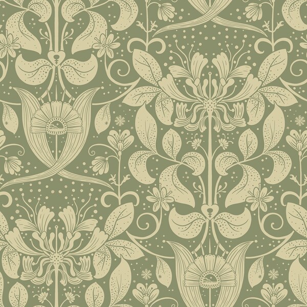 Manhattan Comfort Lorient Berit Green Floral Crest 33 ft L X 209 in W Wallpaper BR4080-83126 - main